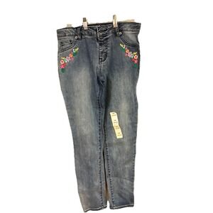 Cat & Jack Girls Size 14 Medium Wash Mid Rise Zipper Denim Jeggings Embroidered